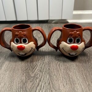 Nesquik Bunny Rabbit Mugs Set of 2 Brown Vintage Plastic Double Handle Cups